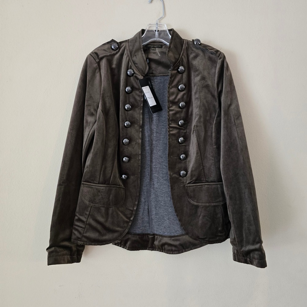 Alberto Makali Military Blazer Jacket Velvet Olive Brown Silver Crest Button 6 - Picture 3 of 10